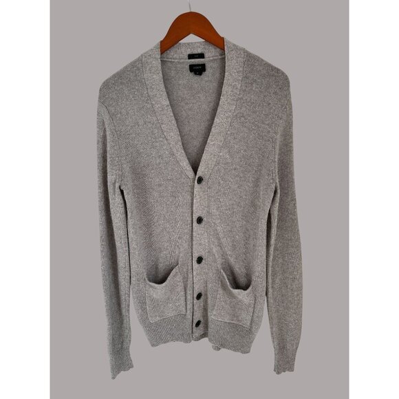 J. Crew Gray Wool Blend Cardigan Elbow Patch Knit Sweater Preppy Old Money Size - Picture 2 of 8
